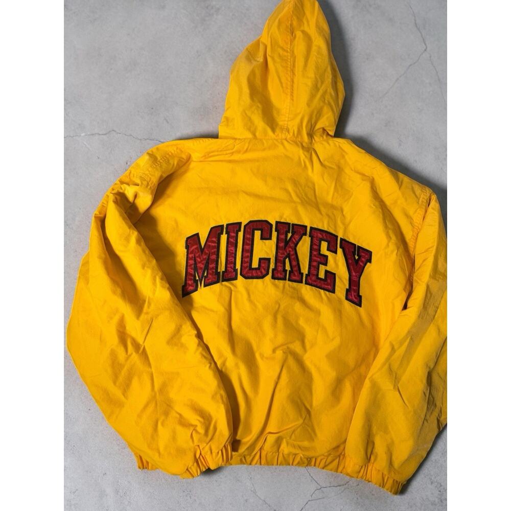 Vintage Disneyland Mickey Mouse Jacket Hooded Nylon Spell Out Yellow Lined Large - Picture 4 of 6